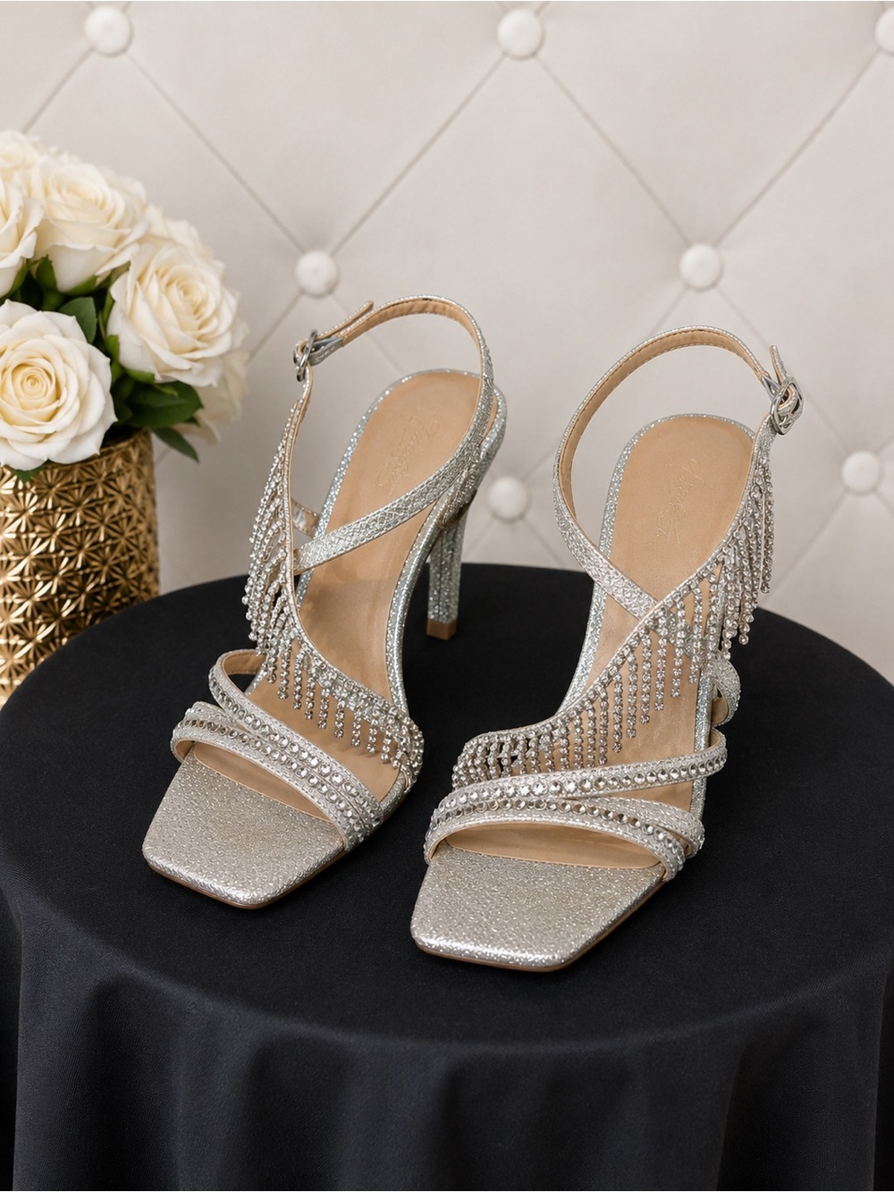 Silver Crystal Fringe High Heel Sandals for Women